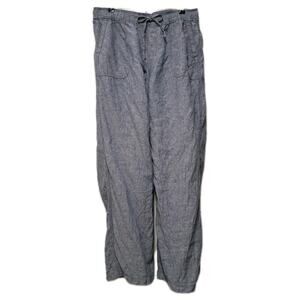 St Tropez West Pants Womens Large L Blue 100% Linen Pull On Straight Leg Beachy